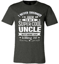 Load image into Gallery viewer, I Never Dreamed I'd Grow Up To Be A Super Cool Uncle But Here I Am Killing It Uncle T Shirt